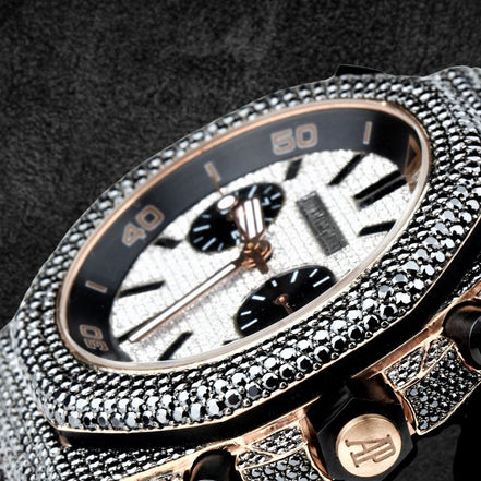 Iced Out Moissanite Diamond Stylish Black Rubber Strap Watch