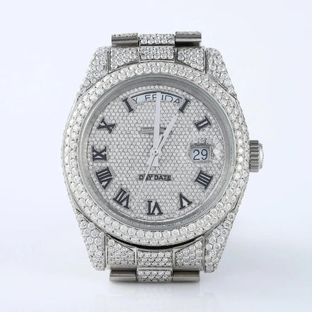 Bust Down Full White Day Date Moissanite Iced Out Watch