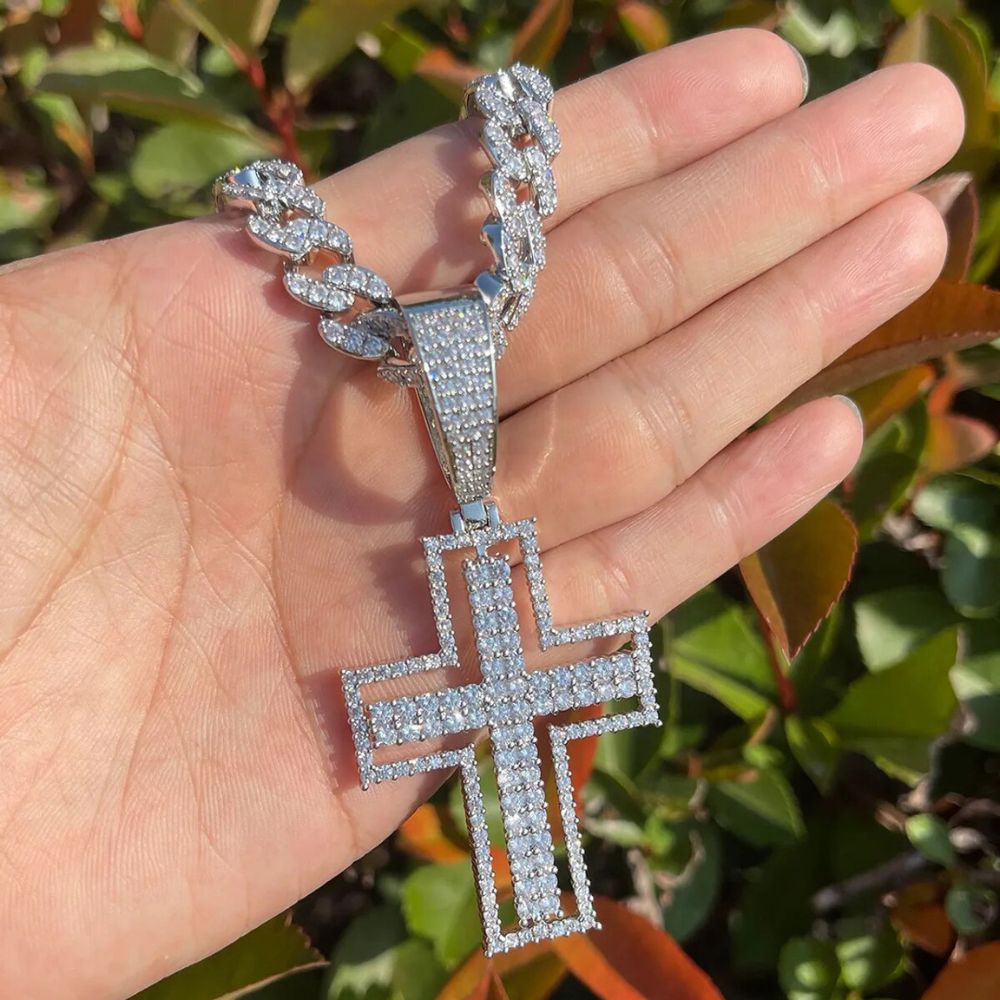 Moissanite Pendant Iced Out Hollow Cross Pendant For Men's