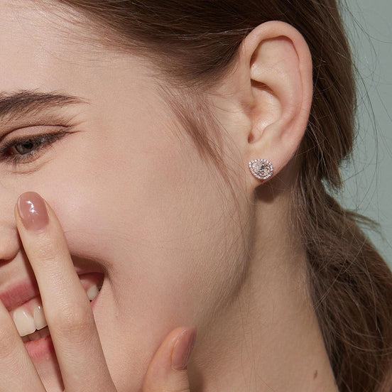 Moissanite Pear Cut Halo Stud Fancy Earring