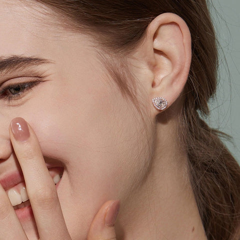 Lab Created Moissanite Pear Cut Halo Stud Fancy Earring