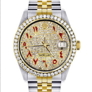 Iced Out Red Arabic Dial Dual Tone Stylish Watch