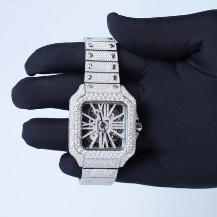 Skeleton Full White Moissanite Watch for Men's