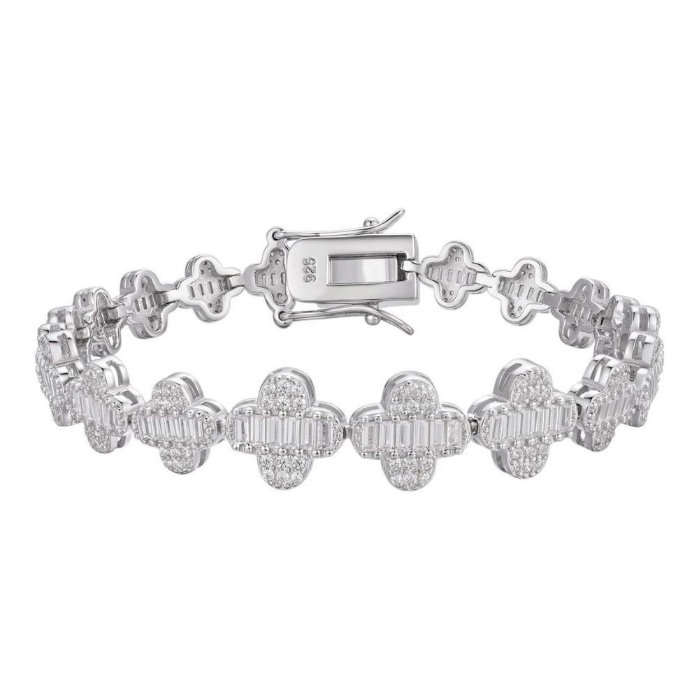 Iced Out Moissanite Baguette Clover Tennis Bracelet