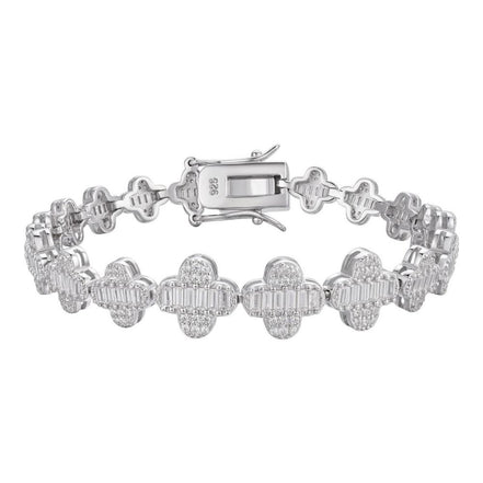 Iced Out Moissanite Baguette Clover Tennis Bracelet