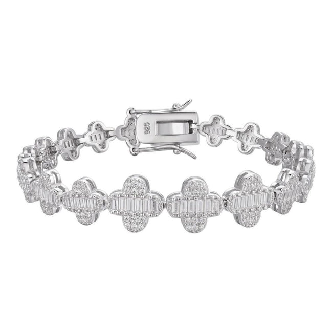 Iced Out Moissanite Baguette Clover Tennis Bracelet