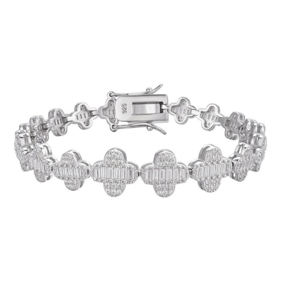 Iced Out Moissanite Baguette Clover Tennis Bracelet