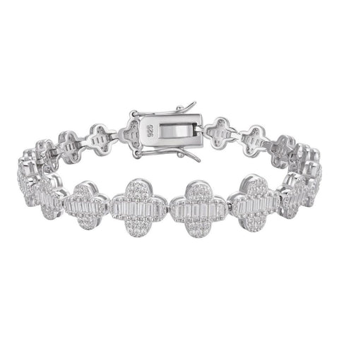 Iced Out Moissanite Baguette Clover Tennis Bracelet