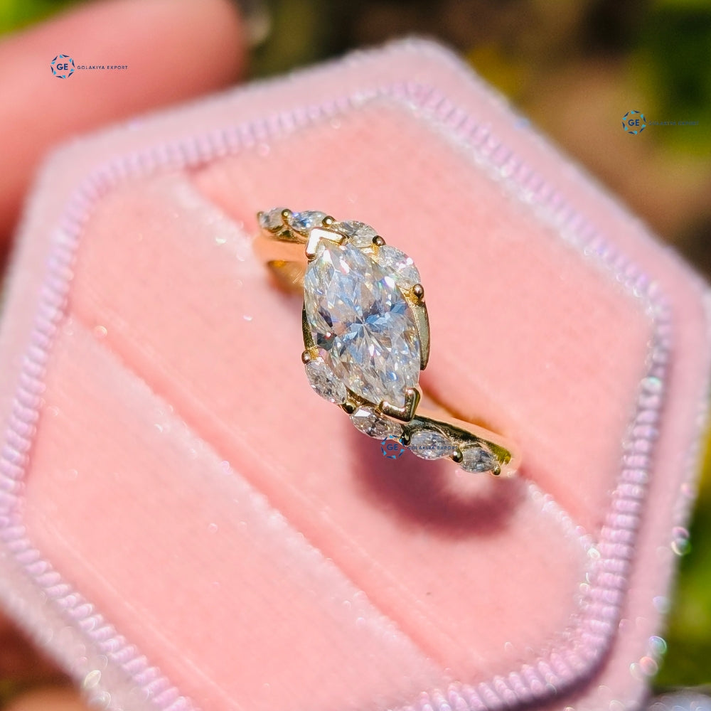 East To West Marquise Cut Lab Grown Diamond Engagement Ring