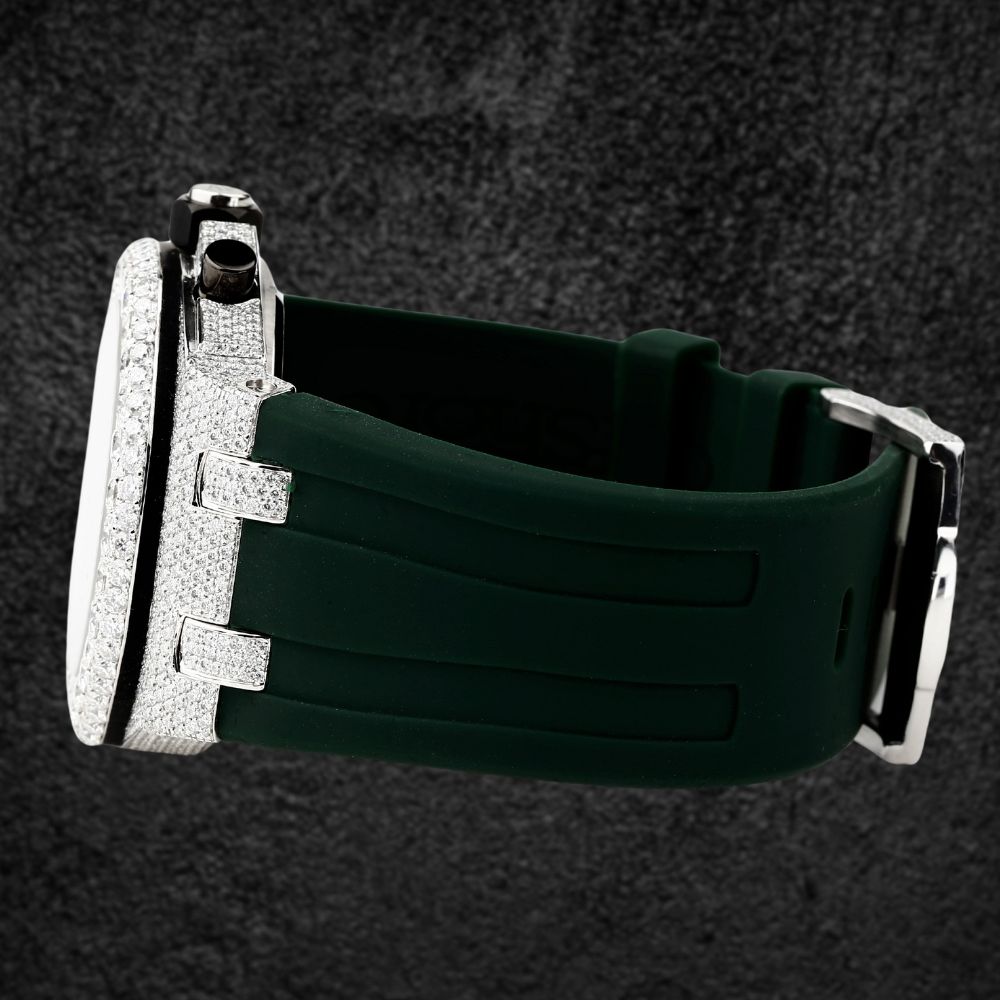 Moissanite Diamond Iced Out Rubber Strap Watch For Men's