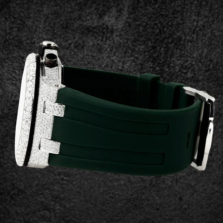 Moissanite Diamond Iced Out Rubber Strap Watch For Men's