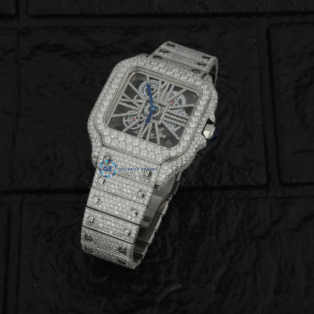 D Color Moissanite Bust Down Skeleton Watch For Men's