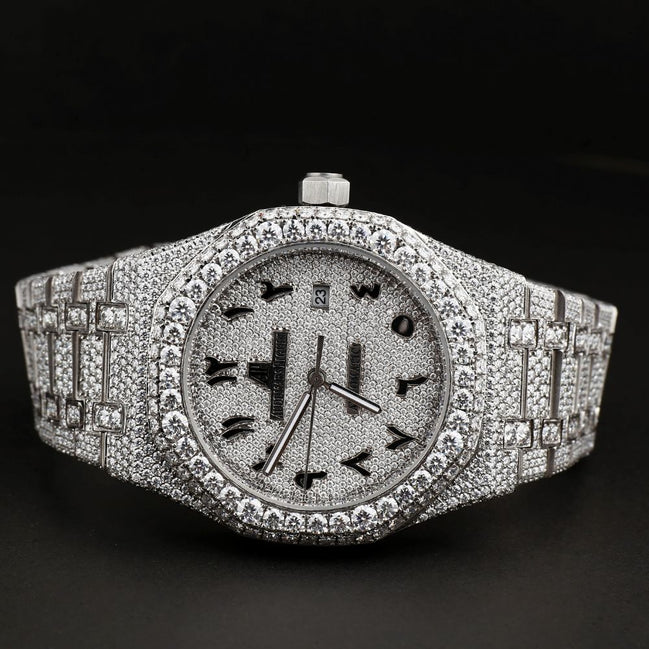 Arabic Numeric Moissanite Automatic Wrist Watch