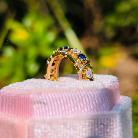 Round Cut Full Eternity Ring Blue Lab Grown Diamond Wedding Band