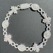 925 Silver Evil Eye Gothic Cross Link Bracelet Iced Out Bracelet