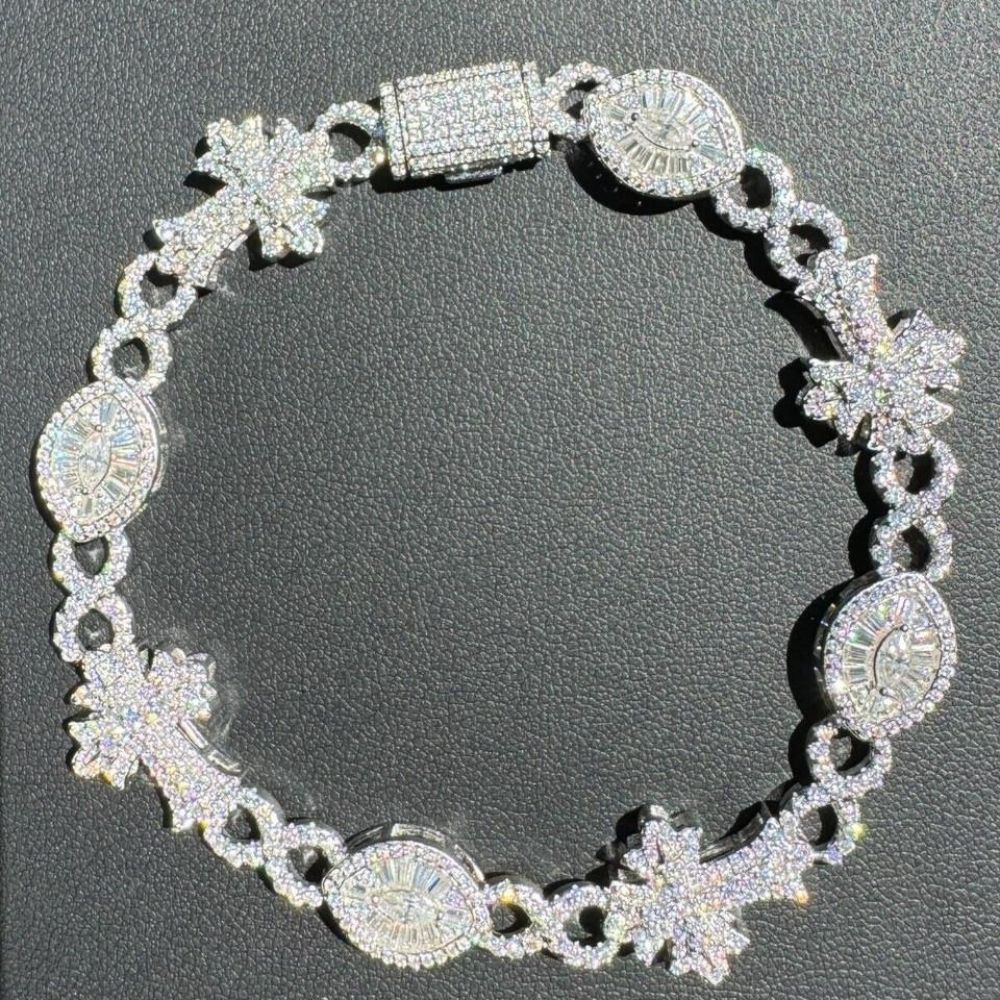 925 Silver Evil Eye Gothic Cross Link Bracelet Iced Out Bracelet