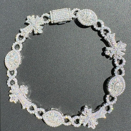 925 Silver Evil Eye Gothic Cross Link Bracelet Iced Out Bracelet