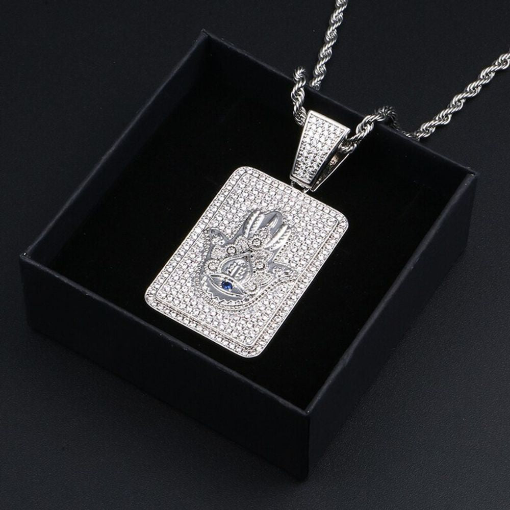 Hamsa Hand Moissanite Diamond Silver Pendant