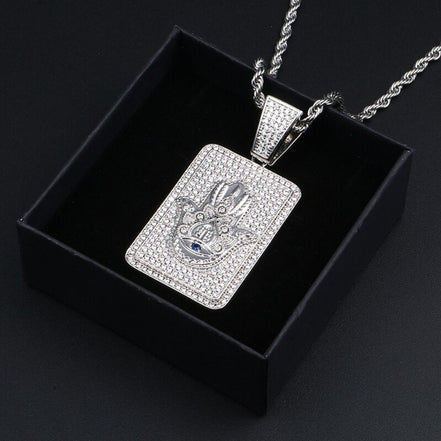 Hamsa Hand Moissanite Diamond Silver Pendant