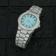 Fully Iced Out Sky Blue VVS1 Moissanite Luxury Watch