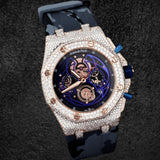 Rubber Strap Iced Out Moissanite Diamond Wrist Watch