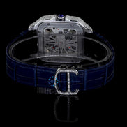 Awesome Blue Leather Belt Diamond Moissanite Watch