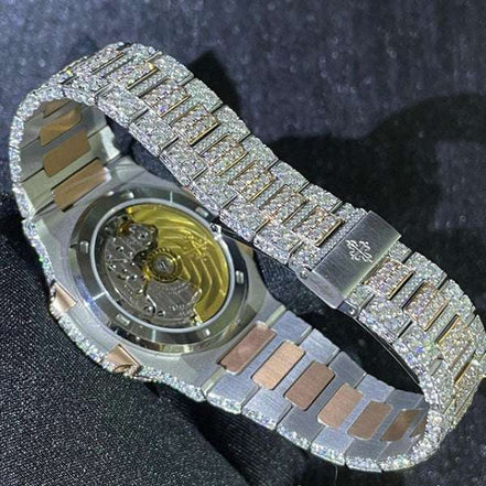 Moissanite Dual Tone Hip Hop Iced Out Watch Gift For Men's