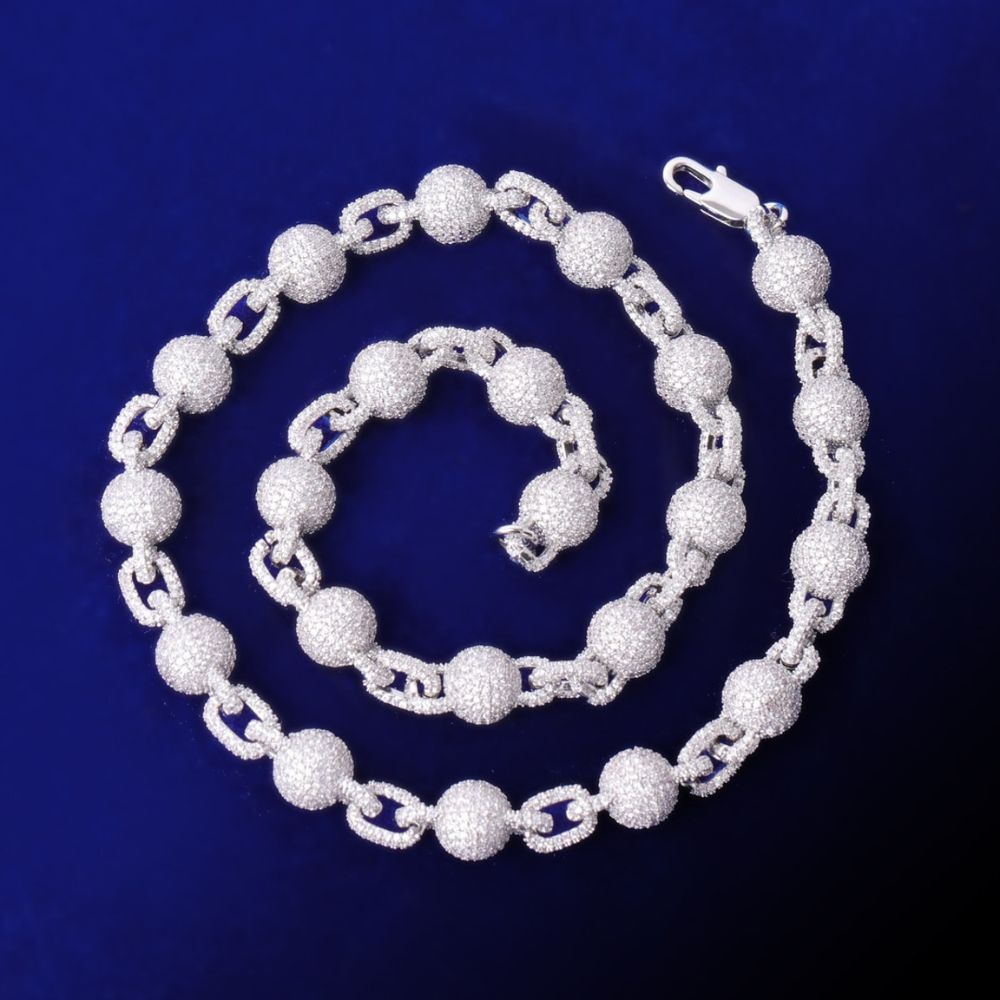 D Color Moissanite Iced Out Ball Link Chain For Men's