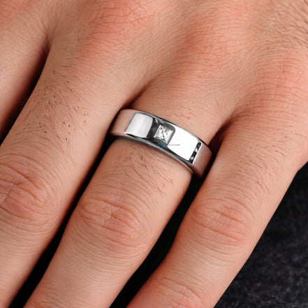 Princess Cut Moissanite Bezel Solitaire Men's Ring