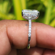 Two Stone Oval & Radiant Cut Hidden Halo Engagement Ring