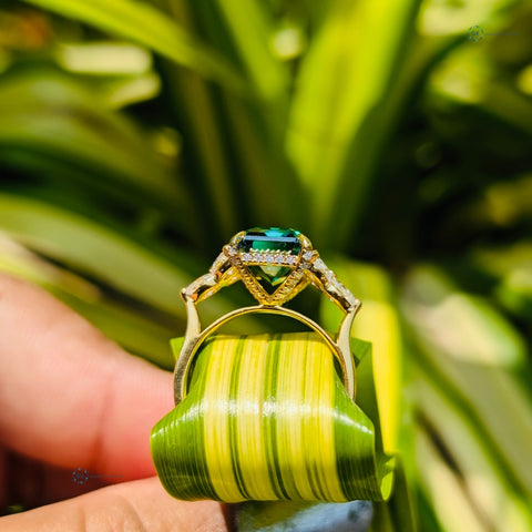 Green 4CT Emerald Cut Seven Stone Lab Grown Diamond Ring