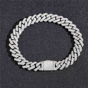 Lab Created Moissanite Diamond Silver Cuban Bracelet