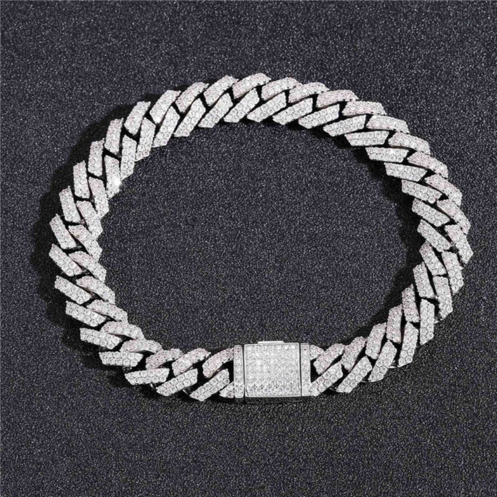 Lab Created Moissanite Diamond Silver Cuban Bracelet
