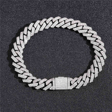 Lab Created Moissanite Diamond Silver Cuban Bracelet