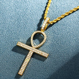 Round Cut Moissanite Ankh Cross Iced Out Pedant For Men's