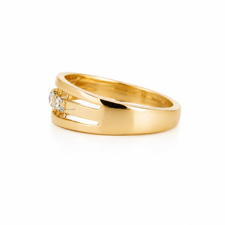 14K Gold Men's Moissanite Wedding Ring Three Stone Ring