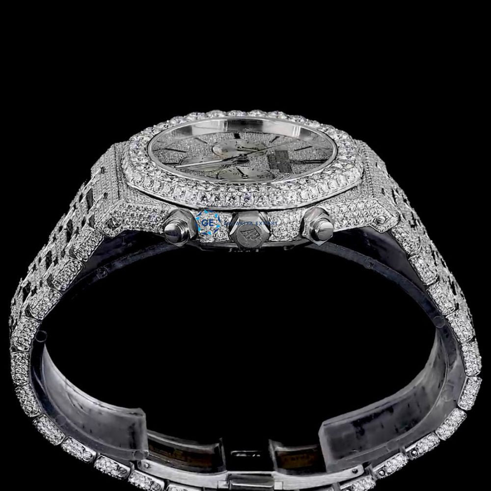 Chrono Back Stick Dial Fully Iced Out Wrist Watch