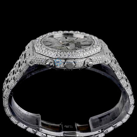 Chrono Back Stick Dial Fully Iced Out Wrist Watch