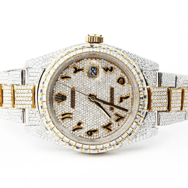 Dual Tone Arabic Numeric Moissanite Luxury Classy Men's Watch