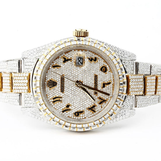 Dual Tone Arabic Numeric Moissanite Luxury Classy Men's Watch