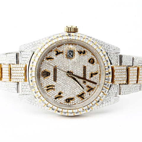 Dual Tone Arabic Numeric Moissanite Luxury Classy Men's Watch