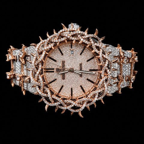 Dual Tone Leafe Style Moissanite Diamond Unique Style Men's Watch