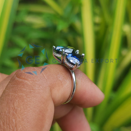 Oval & Pear Cut Blue Stone Lab Diamond Engagement Ring