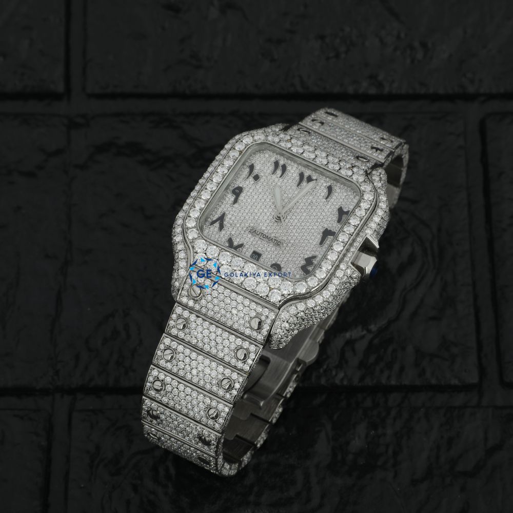 Full White Arabic Dial Moissanite Hip Hop Watch