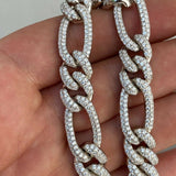 Figaro Link Moissanite Diamond 925 Silver Bracelet