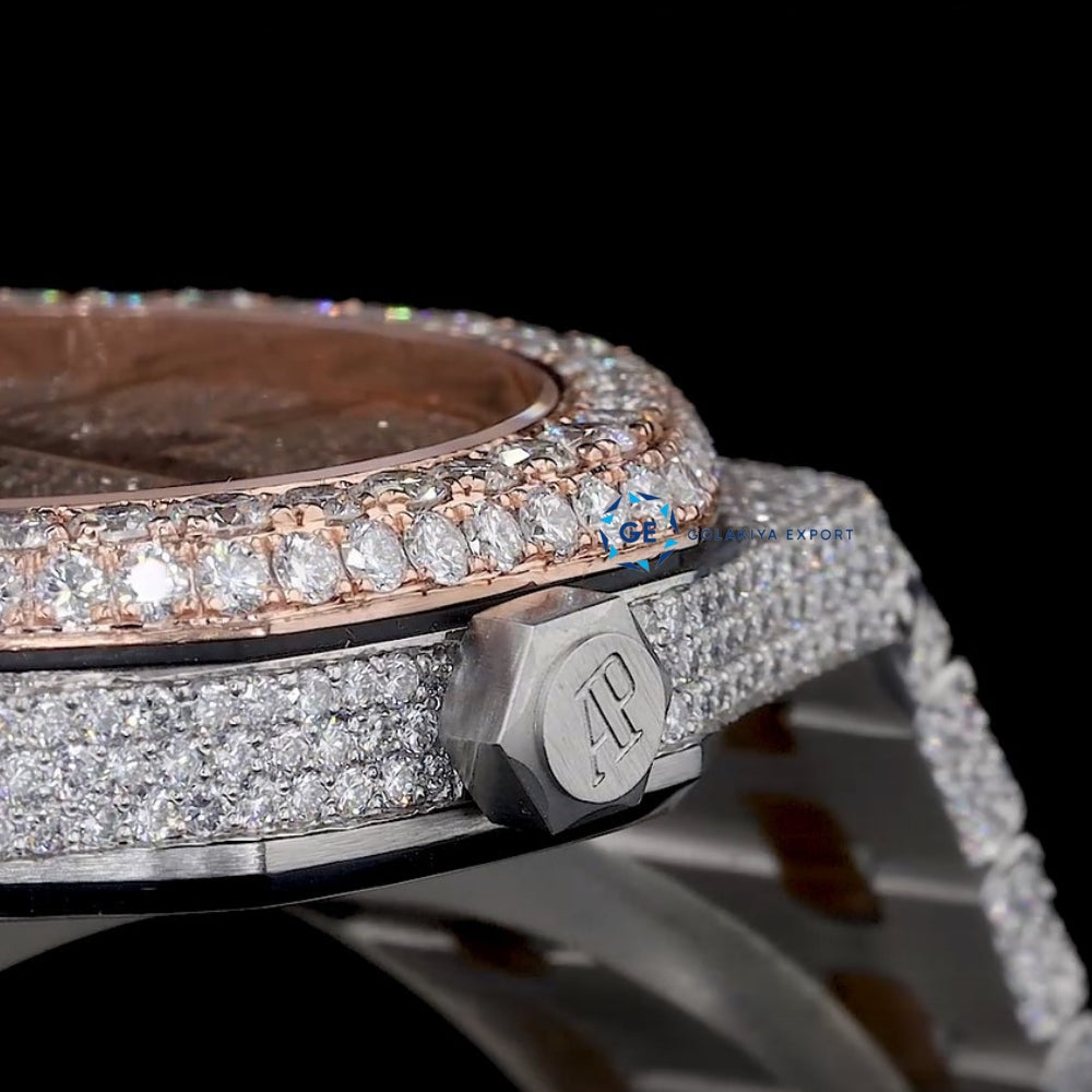 Iced Out Moissanite Diamond Dual Tone Luxury Watch