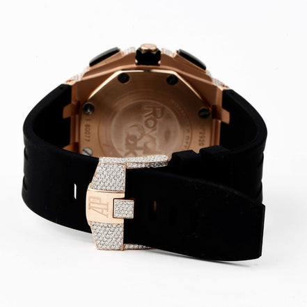 Black & White Moissanite Rubber Strap Wrist Watch For Men's