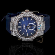 Fabulous Iced Out Blue Rubber Belt Automatic Moissanite Wrist Watch