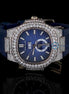 Fabulous Iced Out Blue Rubber Belt Automatic Moissanite Wrist Watch