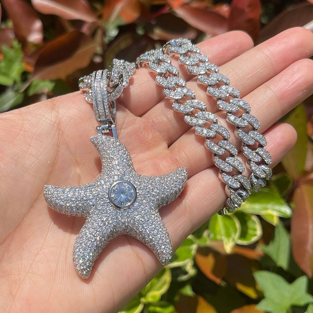 Mossanite Center Stone Superstar Starfish Flooded Ice Streetwear Pendant